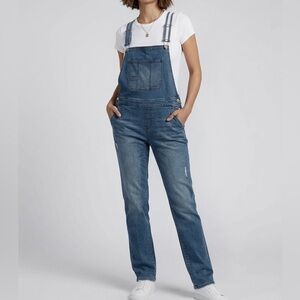 MOSSIMO Straight Leg Stretch Denim Jean Bib Boyfriend Overalls Stonewash Blue M